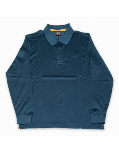 Polo manches longues bleu en stock